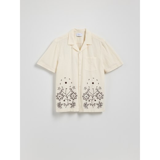 Reserved - Koszula regular z dodatkiem lnu - złamana biel ze sklepu Reserved w kategorii Koszule męskie - zdjęcie 186092758