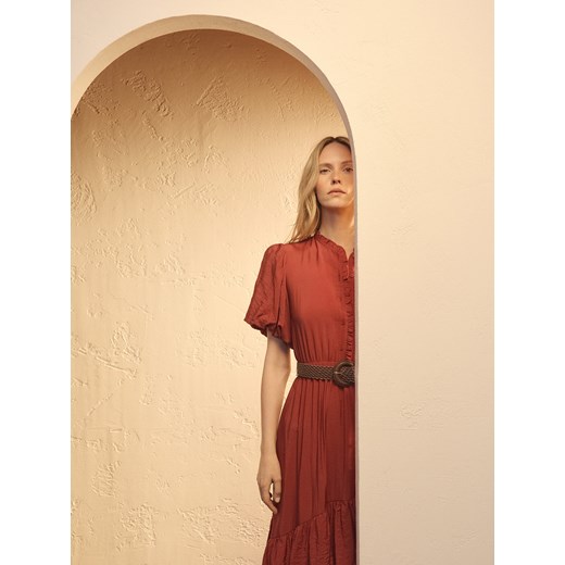 Reserved - Sukienka maxi z paskiem - bordowy ze sklepu Reserved w kategorii Sukienki - zdjęcie 186093005