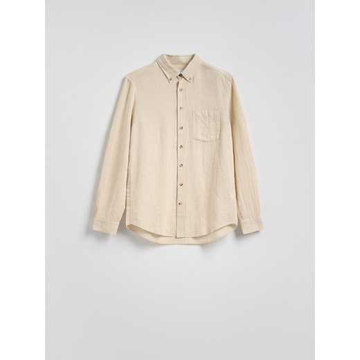 Reserved - Koszula regular z dodatkiem lnu - beżowy ze sklepu Reserved w kategorii Koszule męskie - zdjęcie 186093279