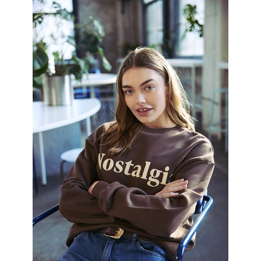 Reserved - Bawełniana bluza z haftem - brązowy Reserved S okazja Reserved