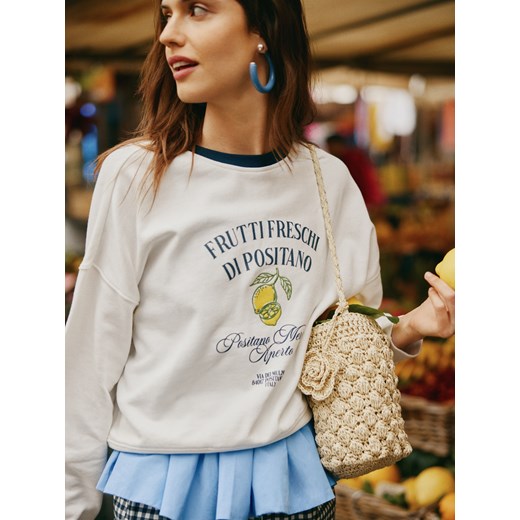 Reserved - Bluza z nadrukiem - złamana biel Reserved S okazja Reserved