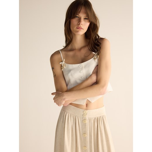 Reserved - Top na ramiączkach - biały ze sklepu Reserved w kategorii Bluzki damskie - zdjęcie 186093479