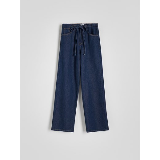 Reserved - Jeansy wide leg z wiązaniem - granatowy ze sklepu Reserved w kategorii Jeansy damskie - zdjęcie 186093519
