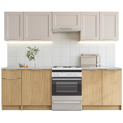 Nowoczesne meble kuchenne 240 cm dąb cremona + kaszmir  P7-E79 ze sklepu Edinos.pl w kategorii Meble kuchenne - zdjęcie 186093628