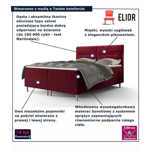 Czerwone nowoczesne lóżko z pojemnikiem 6 rozmiarów - Velinar Elior Edinos.pl