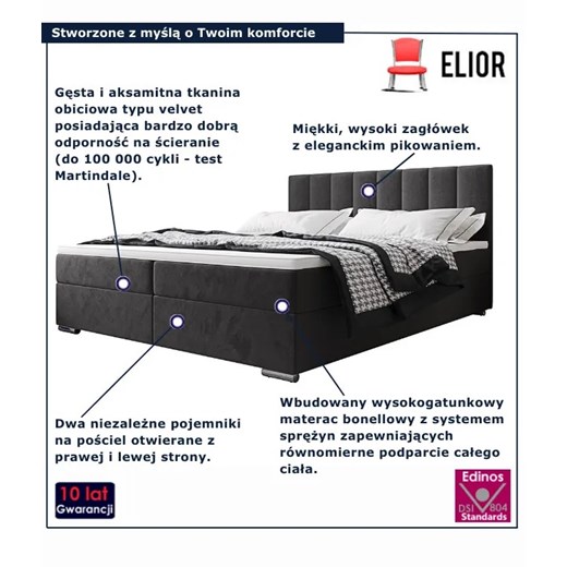 Ciemnoszare łóżko z pojemnikiem na pościel 5 rozmiarów - Zavire Elior Edinos.pl