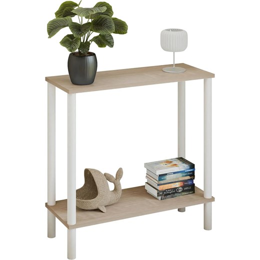 Konsola na metalowym stelażu dąb sonoma + biały  Z2-P87 - id: 52938 - marki Elior - 186094505 Konsola na metalowym stelażu dąb sonoma + biały  Z2-P87 ze sklepu Edinos.pl w kategorii Konsole - zdjęcie 186094505
