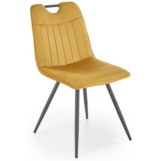 Musztardowe welurowe krzesło na czarnych nogach D1-D13 ze sklepu Edinos.pl w kategorii Krzesła - zdjęcie 186094549