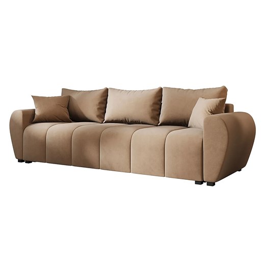 Jasnobrązowa welurowa sofa rozkładana z pojemnikiem B3-M33 - id: 52956 - marki Elior - 186094568 Jasnobrązowa welurowa sofa rozkładana z pojemnikiem B3-M33 ze sklepu Edinos.pl w kategorii Sofy i kanapy - zdjęcie 186094568