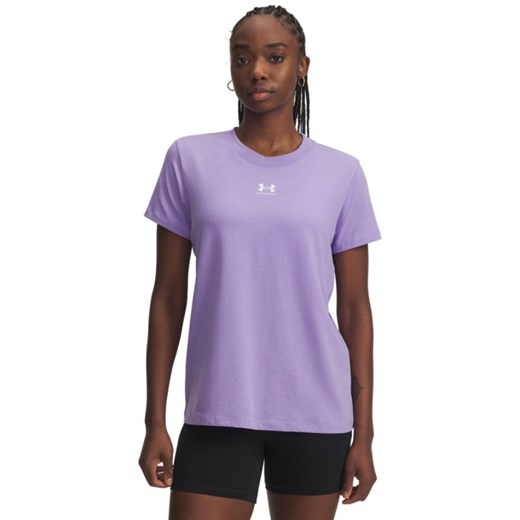 Damski t-shirt z nadrukiem Under Armour Campus Core Ss - fioletowy ze sklepu Sportstylestory.com w kategorii Bluzki damskie - zdjęcie 186095209