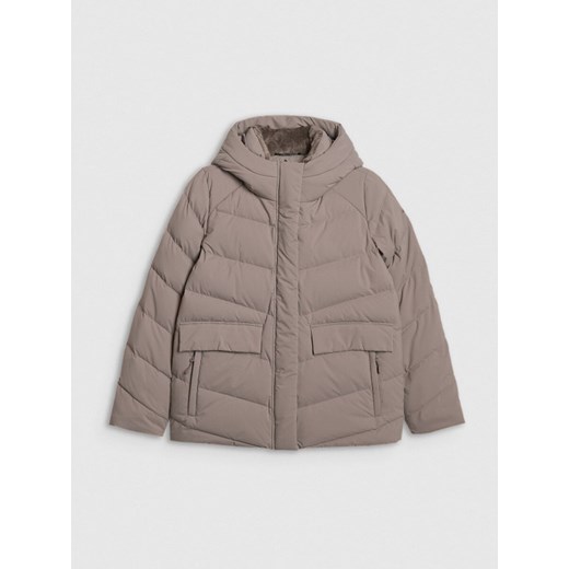 Damska kurtka puchowa pikowana 4F 4FRAW25TDJAF0813 - beżowa ze sklepu Sportstylestory.com w kategorii Kurtki damskie - zdjęcie 186095745