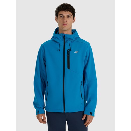 Męski softshell rozpinany z kapturem 4F 4FRAW25TSOFM506 - niebieski ze sklepu Sportstylestory.com w kategorii Kurtki męskie - zdjęcie 186095795
