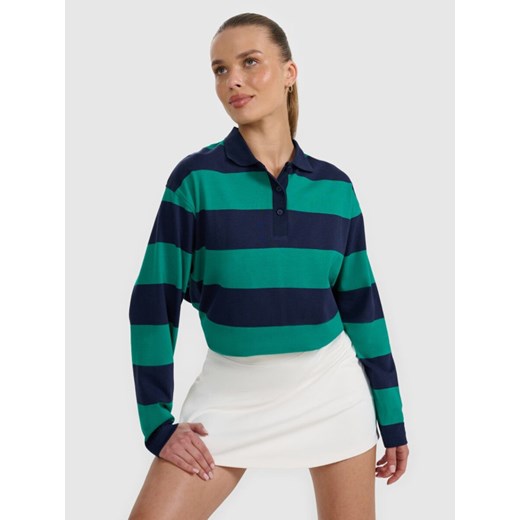 Damski longsleeve w paski 4F 4FRAW25TLONF604 - zielony ze sklepu Sportstylestory.com w kategorii Bluzki damskie - zdjęcie 186096105