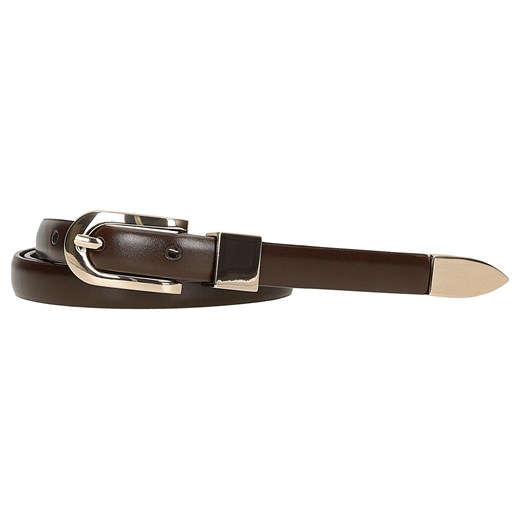 Wojas Wąski Pasek Damski W Kolorze Brązowym Ze Złotymi Detalami ze sklepu Wojas w kategorii Paski damskie - zdjęcie 186097318