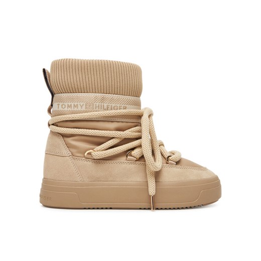 Śniegowce Tommy Hilfiger Tommytech Logotape Snowboot Warm FW0FW08998 Beżowy ze sklepu eobuwie.pl w kategorii Śniegowce damskie - zdjęcie 186100998