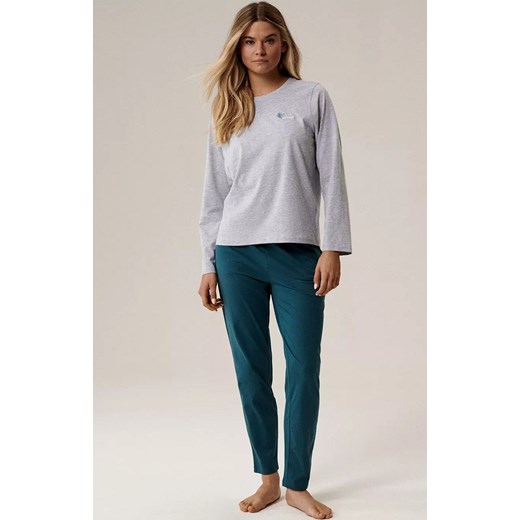 Atlantic długa bawełniana piżama damska NLP-498-SZM_SEA, Kolor ciemny morski-szary, Rozmiar S, ATLANTIC ze sklepu Primodo w kategorii Piżamy damskie - zdjęcie 186118878