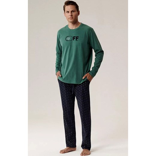 Długa piżama męska NMP-390-ZIE_GRA, Kolor zielono-granatowy, Rozmiar S, ATLANTIC ze sklepu Primodo w kategorii Piżamy męskie - zdjęcie 186118886