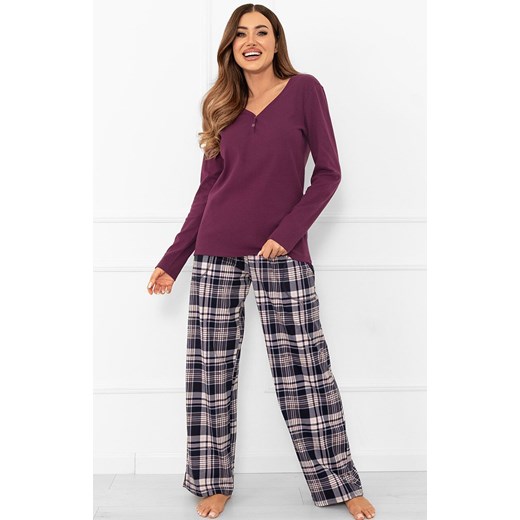 Bawełniana piżama damska z długi rękaw i długie spodniami Donatella, Kolor bakłażan, Rozmiar S, Italian Fashion ze sklepu Primodo w kategorii Piżamy damskie - zdjęcie 186119198