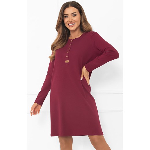 Bawełniana koszula nocna damska na długi rękaw bordowa Gordo, Kolor bordowy, Rozmiar S, Italian Fashion ze sklepu Primodo w kategorii Koszule nocne - zdjęcie 186119206