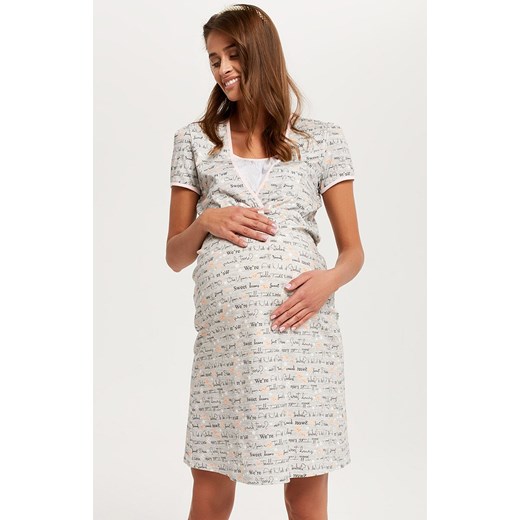 Koszula nocna damska do karmienia na krótki rękaw Karla, Kolor szary-wzór, Rozmiar S, Italian Fashion ze sklepu Primodo w kategorii Koszule nocne - zdjęcie 186119229