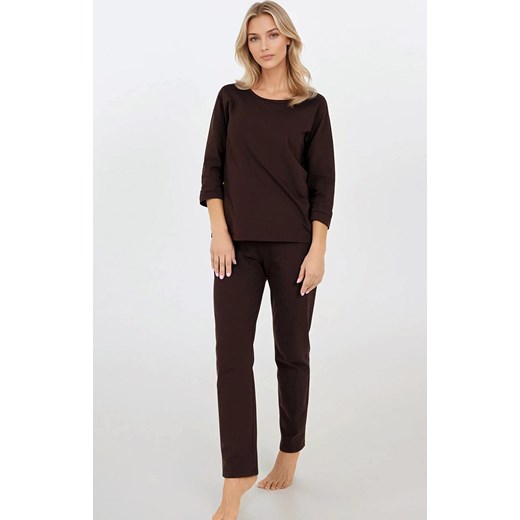 Bawełniana piżama damska czekoladowa Bonjour, Kolor czekoladowy, Rozmiar S, Momenti per me ze sklepu Primodo w kategorii Piżamy damskie - zdjęcie 186119806