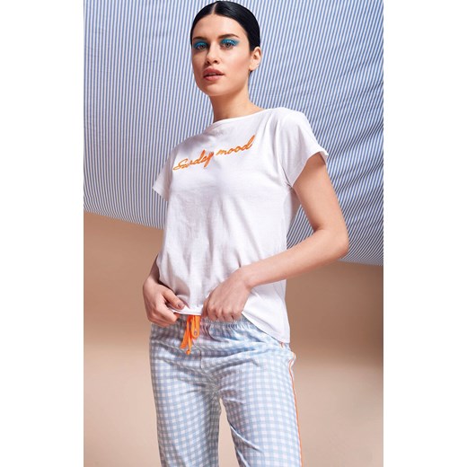 Długa piżama damska z haftem niebieska DANA, Kolor biało-niebieski, Rozmiar L, Sorbetto ze sklepu Primodo w kategorii Piżamy damskie - zdjęcie 186119958