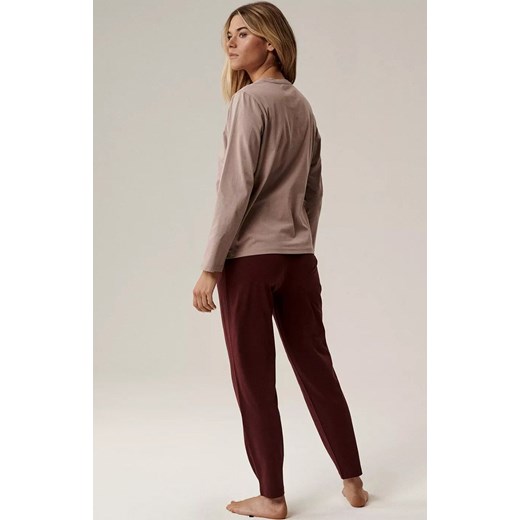 Atlantic długa bawełniana piżama damska NLP-498-BEZ_WIN, Kolor beżowo-bordowy, Rozmiar S, ATLANTIC ze sklepu Intymna w kategorii Piżamy damskie - zdjęcie 186120676