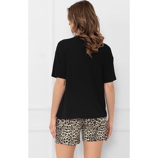 Piżama damska w panterkę na krótki rękaw i krótkie spodnie Kenia, Kolor czarny-panterka, Rozmiar S, Italian Fashion ze sklepu Intymna w kategorii Piżamy damskie - zdjęcie 186120999