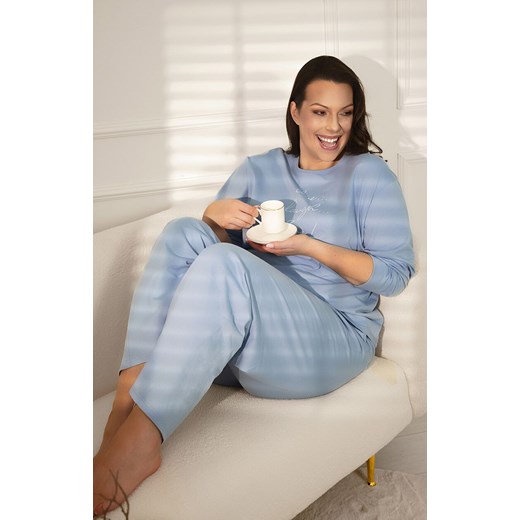 Bawełniana piżama damska na długi rękaw i długie spodnie stalowe Ksara, Kolor stalowy, Rozmiar S, Italian Fashion ze sklepu Intymna w kategorii Piżamy damskie - zdjęcie 186121048