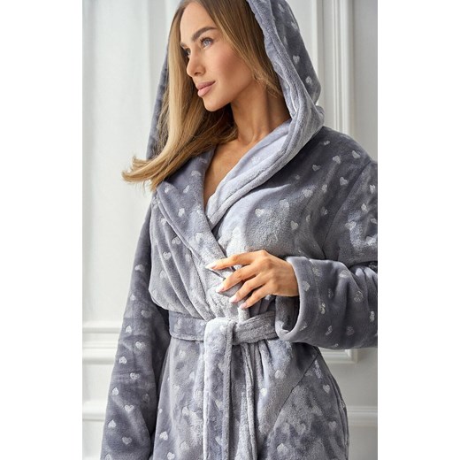 Długi szlafrok damski z kapturem szary 2551 Amira, Kolor szary, Rozmiar XL, L&amp;L ze sklepu Intymna w kategorii Szlafroki damskie - zdjęcie 186121187