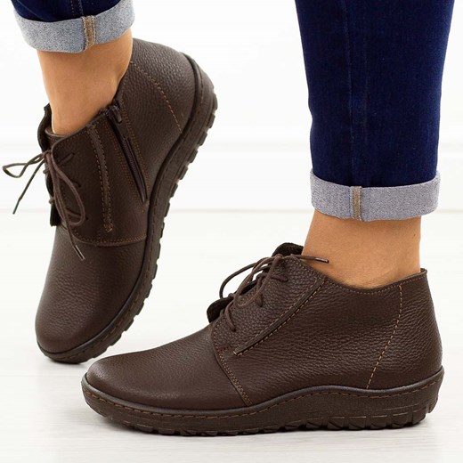 Czekoladowe skórzane Polskie botki damskie zimowe Deoni D466 ze sklepu suzana.pl w kategorii Botki - zdjęcie 186125876