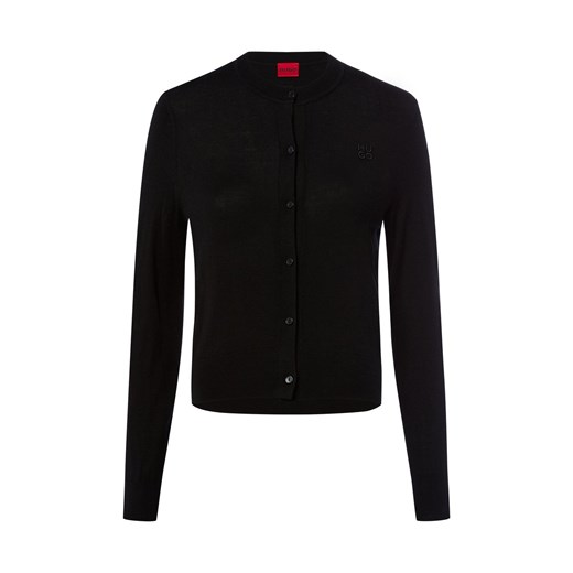 HUGO Kardigan damski z wełny dziewiczej - Sfabri Kobiety drobna dzianina czarny jednolity ze sklepu vangraaf w kategorii Swetry damskie - zdjęcie 186126095
