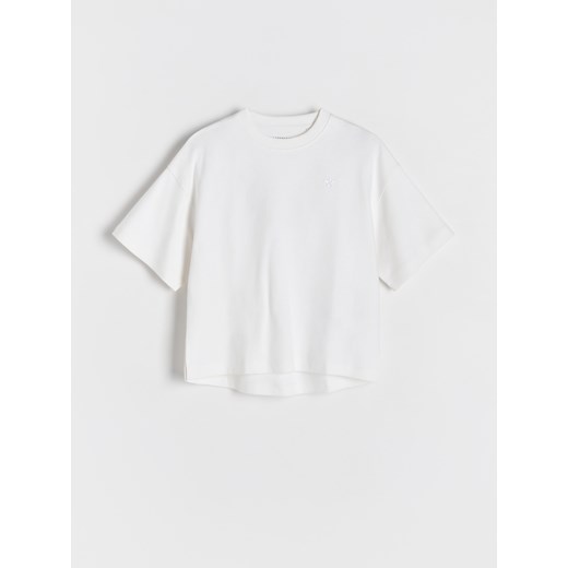 Reserved - T-shirt z haftem - złamana biel ze sklepu Reserved w kategorii Bluzki dziewczęce - zdjęcie 186126485