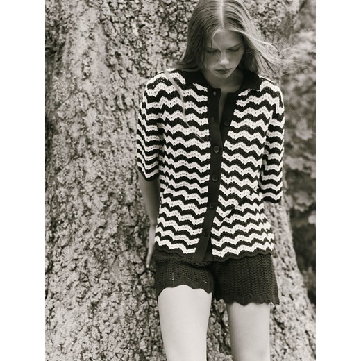 Reserved - Ażurowy kardigan z kołnierzykiem - brązowy Reserved L promocja Reserved