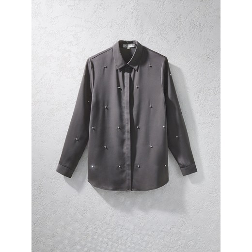 Reserved - Gładka koszula z aplikacjami - ciemnoszary ze sklepu Reserved w kategorii Koszule damskie - zdjęcie 186126686