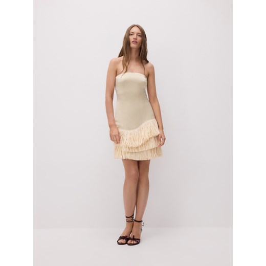 Reserved - Sukienka bandeau z frędzlami - kremowy ze sklepu Reserved w kategorii Sukienki - zdjęcie 186126687