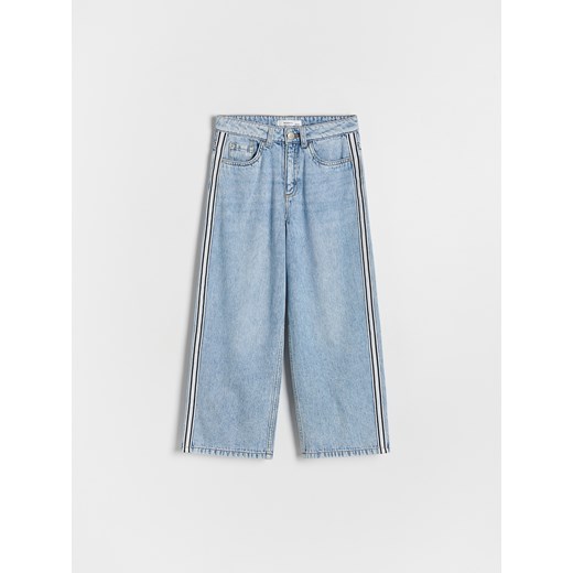 Reserved - Jeansy wide leg z lampasami - niebieski Reserved 152 (11 lat) promocyjna cena Reserved