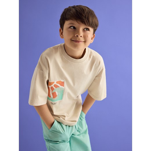 Reserved - Bawełniany t-shirt oversize - kremowy ze sklepu Reserved w kategorii T-shirty chłopięce - zdjęcie 186126925