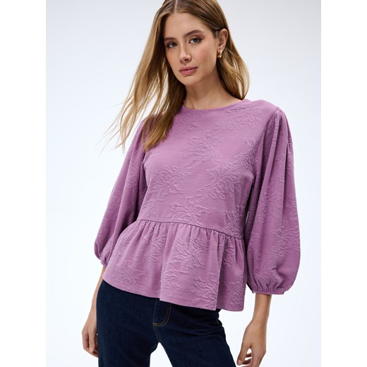 Mohito - Różowa bluzka z bufiastym rękawem - fioletowy Mohito S Mohito