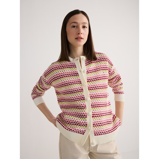 Reserved - Ażurowy kardigan z bawełną - wielobarwny ze sklepu Reserved w kategorii Swetry damskie - zdjęcie 186128649