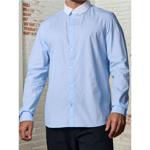 Sinsay - Bawełniana koszula slim fit - błękitny ze sklepu Sinsay w kategorii Koszule męskie - zdjęcie 186130156