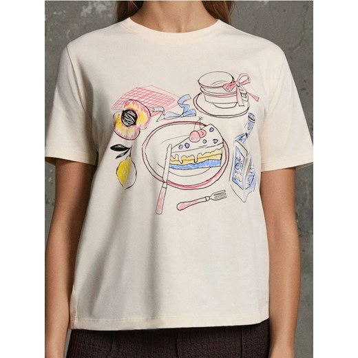 Sinsay - Bawełniana koszulka z nadrukiem - żółty ze sklepu Sinsay w kategorii Bluzki damskie - zdjęcie 186130189