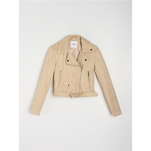 Sinsay - Kurtka ramoneska z paskiem - kremowy ze sklepu Sinsay w kategorii Kurtki damskie - zdjęcie 186130285
