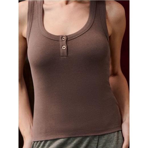 Sinsay - Prążkowany top z guzikami - brązowy ze sklepu Sinsay w kategorii Bluzki damskie - zdjęcie 186130289
