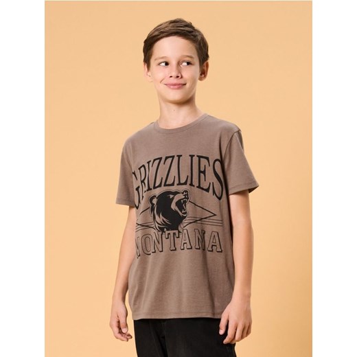Sinsay - Bawełniana koszulka z napisem - brązowy ze sklepu Sinsay w kategorii T-shirty chłopięce - zdjęcie 186130357