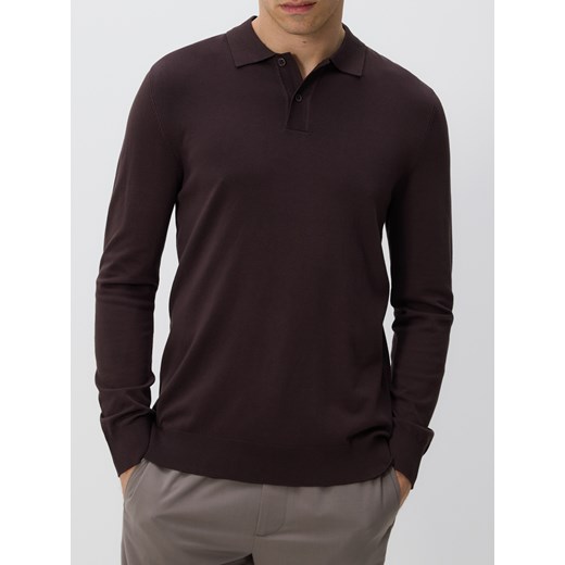 Reserved - Wiskozowy sweter polo - ciemnobrązowy ze sklepu Reserved w kategorii Swetry męskie - zdjęcie 186131309