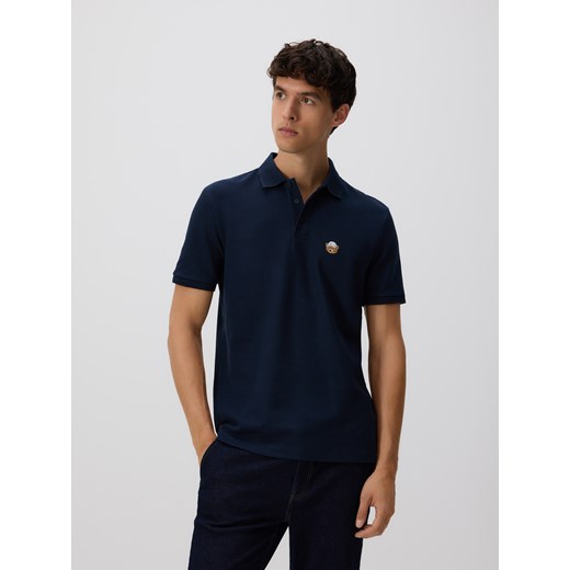 Reserved - Dzianinowa koszulka polo - granatowy ze sklepu Reserved w kategorii T-shirty męskie - zdjęcie 186131858