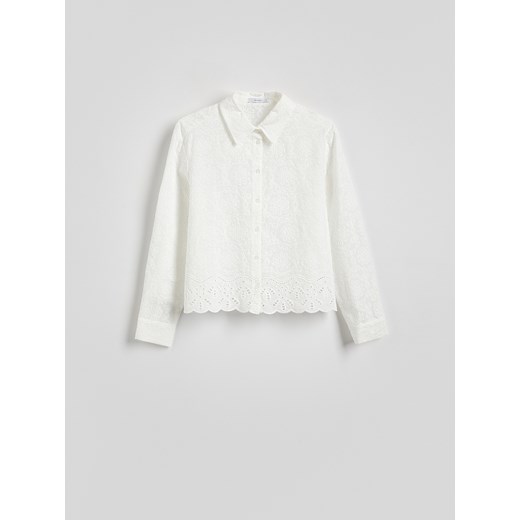 Reserved - Bawełniana koszula z haftem - biały ze sklepu Reserved w kategorii Koszule damskie - zdjęcie 186132107