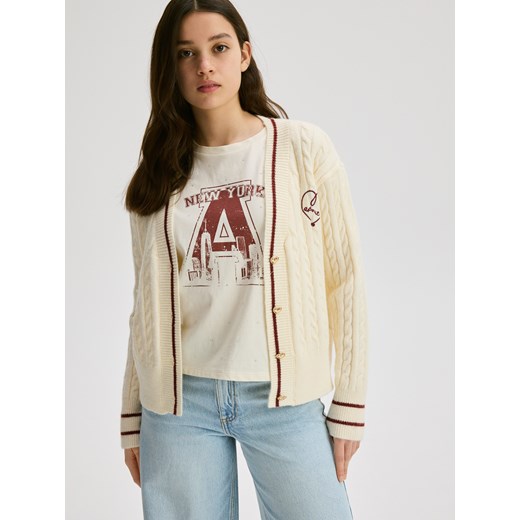 Reserved - Kardigan z kontrastowymi wstawkami - kremowy ze sklepu Reserved w kategorii Swetry dziewczęce - zdjęcie 186134649