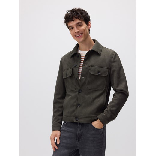 Reserved - Kurtka z imitacji zamszu - ciemnozielony Reserved L wyprzedaż Reserved